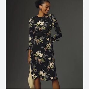 New Reformation Port Midi Floral Dress Black And Beige Size 2